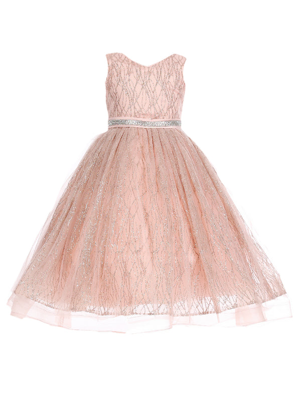 Big Girls Blush Rose Gold Glitter Tulle Sleeveless Junior Bridesmaid Dress 8-14 - SophiasStyle.com